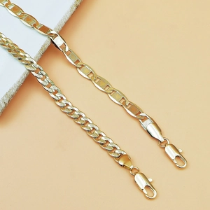 Gold plated punk style curb and flat link anklet chain with lobster clasp for women