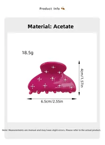 Vue détaillée d'une pince à cheveux en acétate magenta ornée de strass brillants
