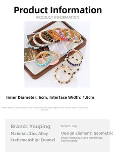 Detail of colorful enamel bohemian bangle showing 6cm inner diameter and zinc alloy craft