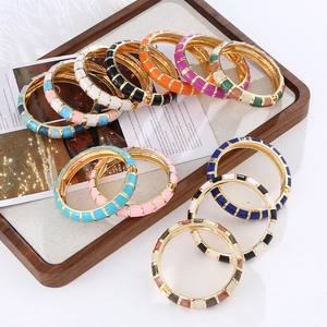 Bohemian Enamel Colorful Oil Dripping Hinge Bangle Vintage Gold Plated Zinc Alloy Geometric Bracelet For Women Jewelry
