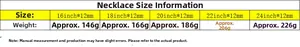 Size chart for stainless steel Cuban link necklace showing lengths from 16 to 24 inches