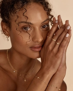 Elegant gold S925 sterling silver star jewelry set featuring a necklace and rings for women