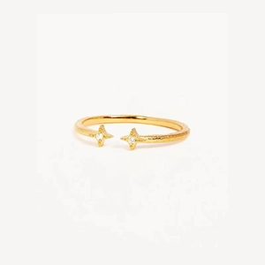 925 Sterling Silver Star Ring For Women Gold Plated Hammered Texture Zirconia Inlaid Adjustable Finger Ring Jewelry