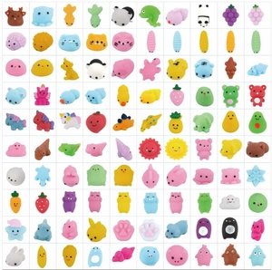 Mega pack of colorful mini mochi animal and fruit squishy stress relief fidget toys