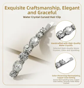 Detail of crystal hair clip with durable color retention plating and secure copper claw setting