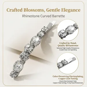 Sparkling crystal hair clip with silver copper base and premium rhinestones for women