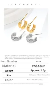 Detail view of S925 sterling silver C-shaped striped earrings with 11.5mm width