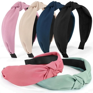 Set of 6 classic solid color knotted headbands in assorted fabric colors with wide bands