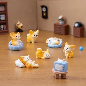 Fennec Fox Miniature Figurines Resin Micro Landscape Desktop Ornaments Cartoon Animal Decor Home Office