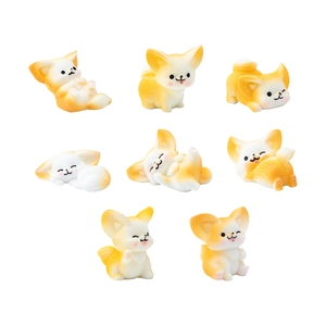 Set of 8 cute resin fennec fox miniature figurines in various adorable poses