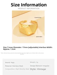 Detailed specs of irregular gold stainless steel ring with 17mm inner diameter