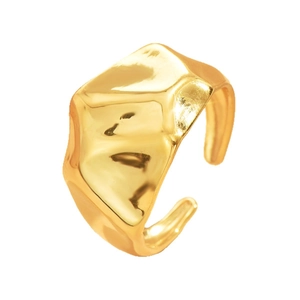 Irregular gold-plated stainless steel open ring with textured lava aesthetic for women