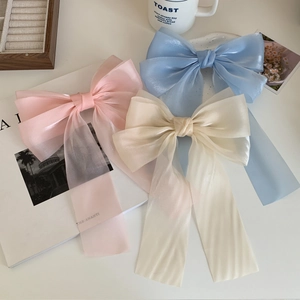 Grande Pince à Cheveux Nœud en Organza Avec Long Ruban Épingle à Cheveux Nacrée pour Femmes Filles Accessoire Cheveux Style Coréen Doux