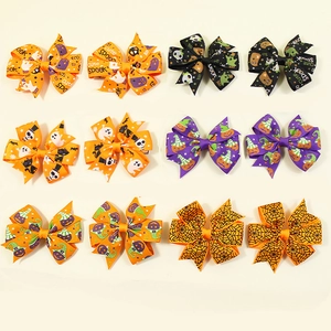 Halloween Geist Kürbis Muster Schleife Haarspangen Polyester Bedruckt Festlicher Haarschmuck Für Kinder Feiertag Party Dekoration