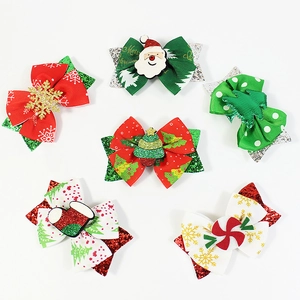 Christmas Ribbon Bow Hair Clips Santa Claus Snowflake Tree Pattern Sequin Hairpins For Kids Girls Xmas Party Decoration