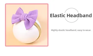 Detail of soft purple waffle-knit bow on ultra-elastic nylon baby headband