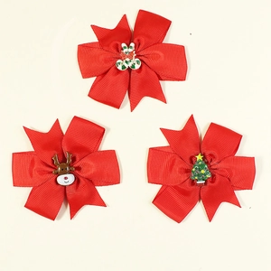 Lot de 3 nœuds à cheveux de Noël rouges avec renne, canne de bonbon et sapin décoratif