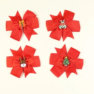 Lot de 4 nœuds de cheveux de Noël rouges avec renne, sapin et décorations festives