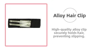 Detailed view of black fabric-covered alloy hair clip with silver metal grip mechanism