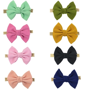 Set of 8 baby waffle texture nylon headbands with cute plaid ribbon bows for infants