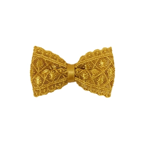 Barrette nœud en dentelle dorée pour fille avec broderie et ruban en satin