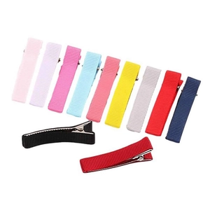 Set of 11 colorful ribbed ribbon hair clips for kids in various vibrant solid colors