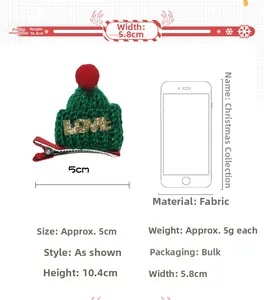Détail de la pince à cheveux bonnet de Noël 5cm avec texte LOVE et guide des tailles