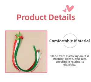 Detail of Christmas holly hair clip with red and green nylon hair extension accessory