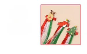 Christmas hair clips with elk and tree patterns featuring long colorful hair extensions