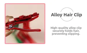 Detail of red alloy hair clip with serrated teeth for a secure and non-slip hair grip