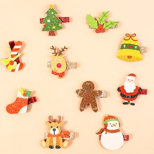 Christmas Hair Clips For Kids Glitter Sequin Reindeer Santa Snowman Gingerbread Man Hair Accessories Xmas Party Decor