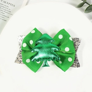 Fermaglio per capelli con fiocco di Natale verde a pois e paillettes argento