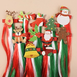 Christmas reindeer hair clips set with colorful synthetic extensions for kids holiday gift