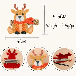 Sparkly glitter reindeer Christmas hair clip for girls with size dimensions 5.5x5cm