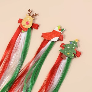 Christmas reindeer and tree hair clips set with colorful wig hair extensions for girls