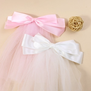 Grande Pince à Cheveux Nœud en Satin Avec Voile en Filet Coiffe Élégante de Style Coréen pour Mariage Fête Femme Filles