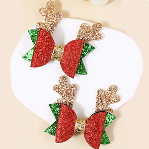 Barrettes de Noël à paillettes avec bois de renne et nœuds rouges pour petites filles