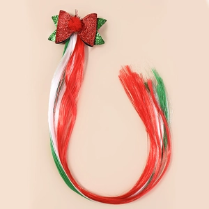 Christmas hair clip with red and green sequin bow and colorful synthetic hair extensions