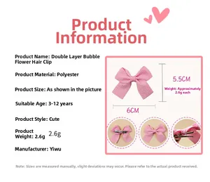 Detailed size and weight specs for pink waffle textured double layer bow hair clip