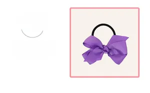 Close-up of a purple ribbed ribbon bow hair tie with elastic rubber band detail
