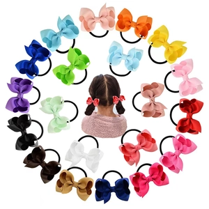 Women Girls Cute Grosgrain Ribbon Bowknot Hair Tie Solid Color Elastic Hair Band Ponytail Holder Kids Sweet Headwear Accessory