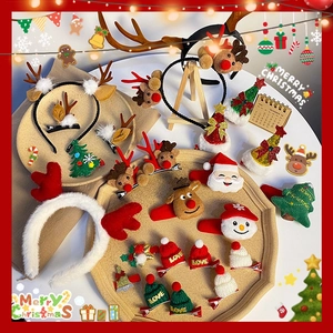 Ensemble Serre-Tête et Barrettes de Noël Peluche Bois de Renne Père Noël Sapin de Noël Accessoires Cheveux pour Fête Enfants