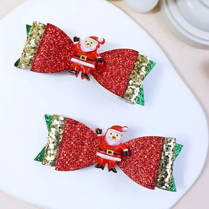 Pinces à cheveux nœud de renne de Noël avec paillettes rouges et dorées et Père Noël