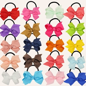 Set of 20 colorful ribbed grosgrain ribbon bow hair ties for children and girls