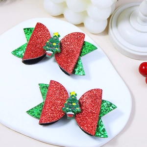 Barrettes à cheveux à paillettes de Noël avec nœuds et sapins verts pour enfants