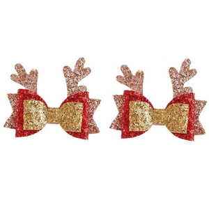Pinces à Cheveux en Bois de Renne de Noël Pour Enfants Épingles à Cheveux à Nœud Pailleté Père Noël Sapin de Noël Accessoires Cadeaux