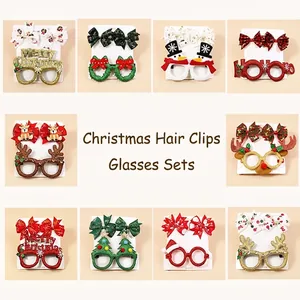 Weihnachtsparty Dekorative Brille Haarspangen Set Schneemann Rentier Weihnachtsmann Glitzer Schleifen Für Erwachsene Kinder