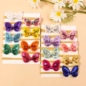 Lot de Bandeaux Nœud Papillon à Paillettes pour Bébé Fille Bandeaux Elastiques en Nylon Accessoires de Coiffure Enfants