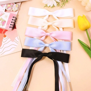 Barrette à Cheveux Nœud Papillon en Ruban de Satin à Longue Queue pour Filles Couleur Unie Accessoires de Cheveux Élégants