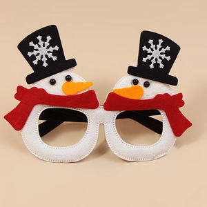 Funkelndes weißes Weihnachts-Brillengestell mit süßen Doppel-Schneemännern und Filzhüten